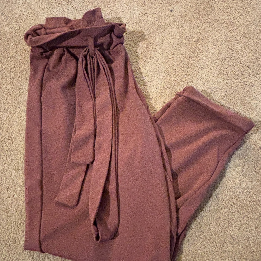 Maurices Paperbag Tie-Waist Wide Leg Pants - Mauve Plum